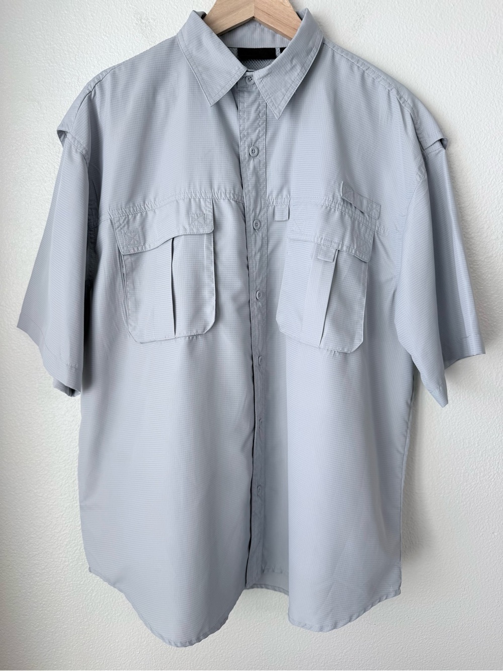 Marino Bay Gray Fishing Shirt Short Sleeve Vented Button Up Pockets Men XL